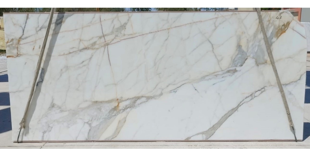 White marble slab with grey and warm-toned veining